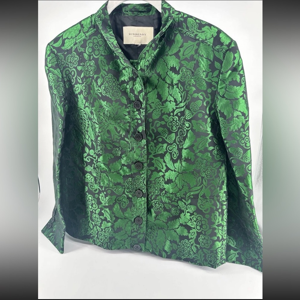 Burberry Embossed Blazer Jacket Royal Emerald Green Large